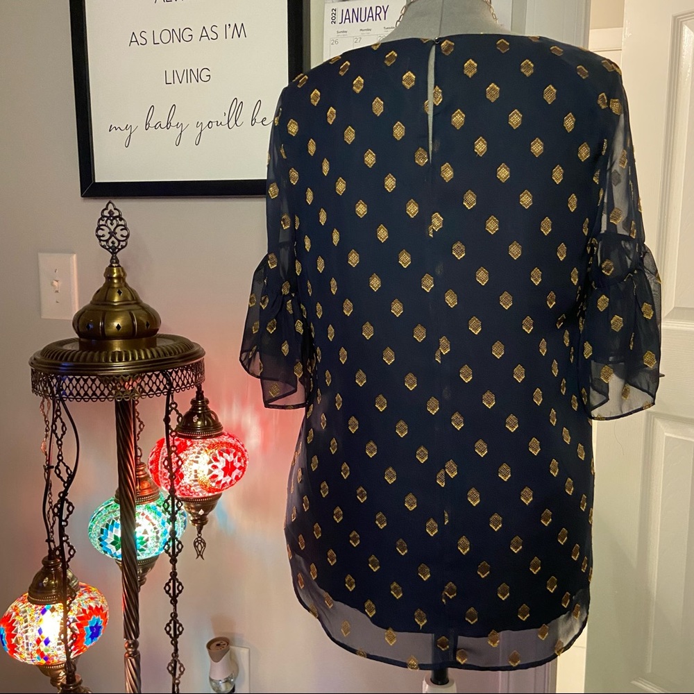 World Market Blue & Gold Blouse Size XL - Picture 3 of 11